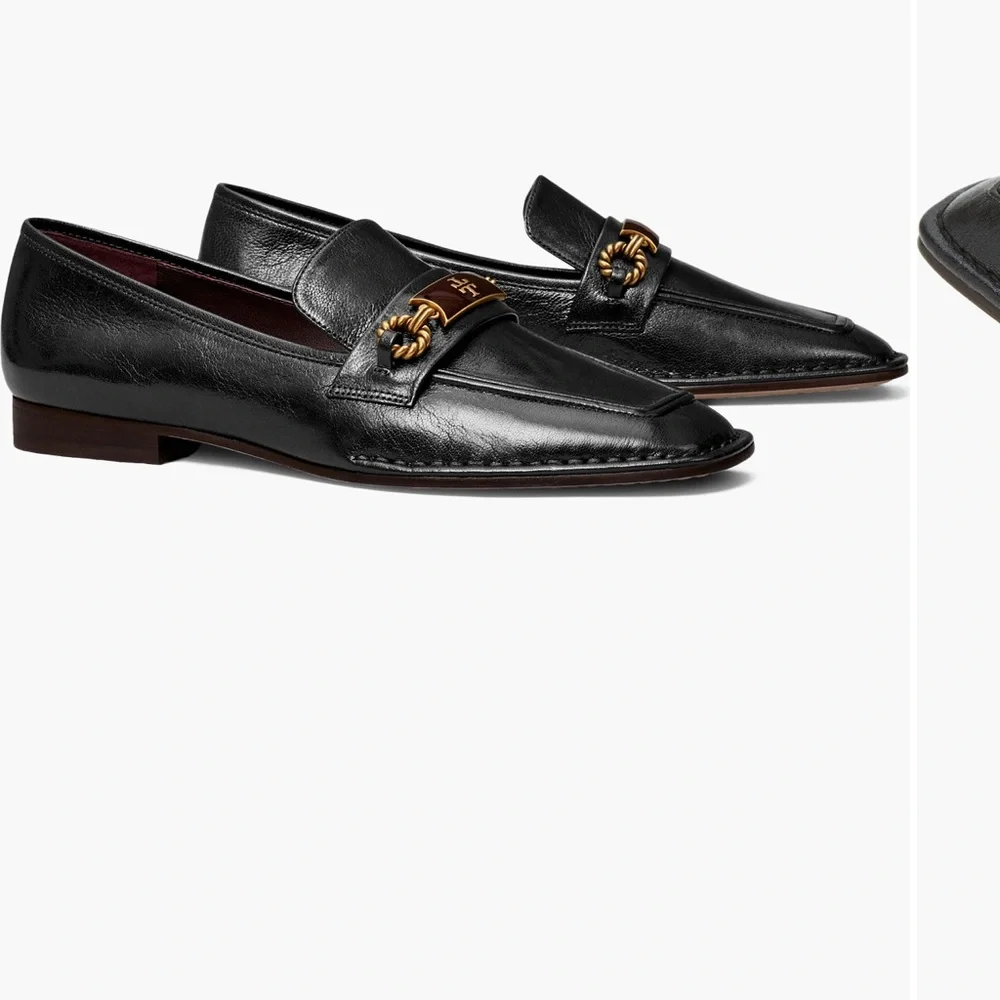 Tory Burch Black Leather Loafers with Gold and Brown Accents - Picture 3 of 15